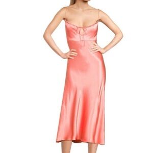 Rails Laramie Satin Coral Pink Tie Front Strappy Midi Maxi A-line Slip Dress XS
